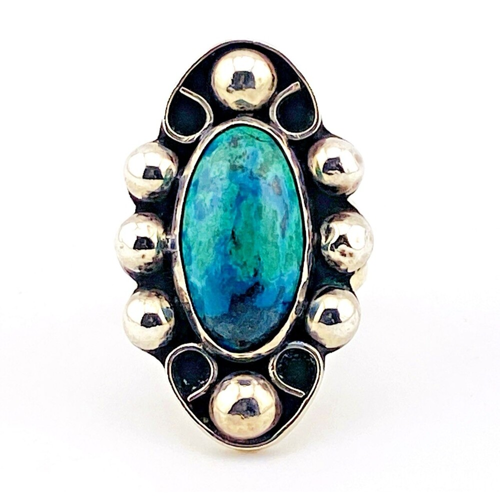 North South CSC Mexico Sterling Silver Turquoise Ring Vintage Old Pawn Size 7.75